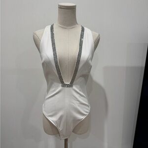 Zara White Bodysuit with Silver Accents